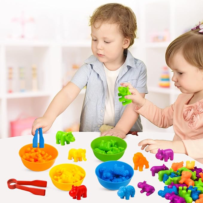 GKDOMS Counting Animals Toy Matching Game with Sorting Bowls Preschool Learning Activities Montessori Sensory Toy for Math Color Sorting, Party Favors Birthday Gifts for Toddlers