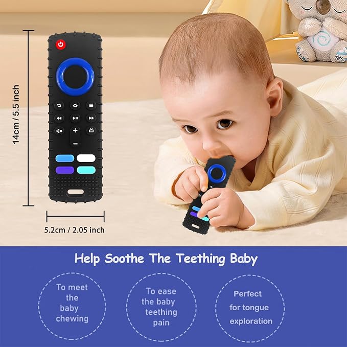 ROBBEAR Baby Teething Toys, Food Grade Silicone Teether for Babies 3 6 12 18 Months, Fire TV Stick Remote Shape Toddlers Chew Toys, Freezer BPA Free (FTV Green)