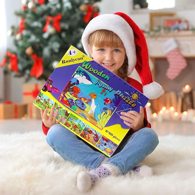 Puzzles for Kids Ages 4-6, 6 Pack 60 PCs Wooden Jigsaw Puzzles | Puzzles for Kids Ages 3-5, Preschool Educational Learning Toys, Birthday Gifts Set for Boys and Girls, Screen-Free Play