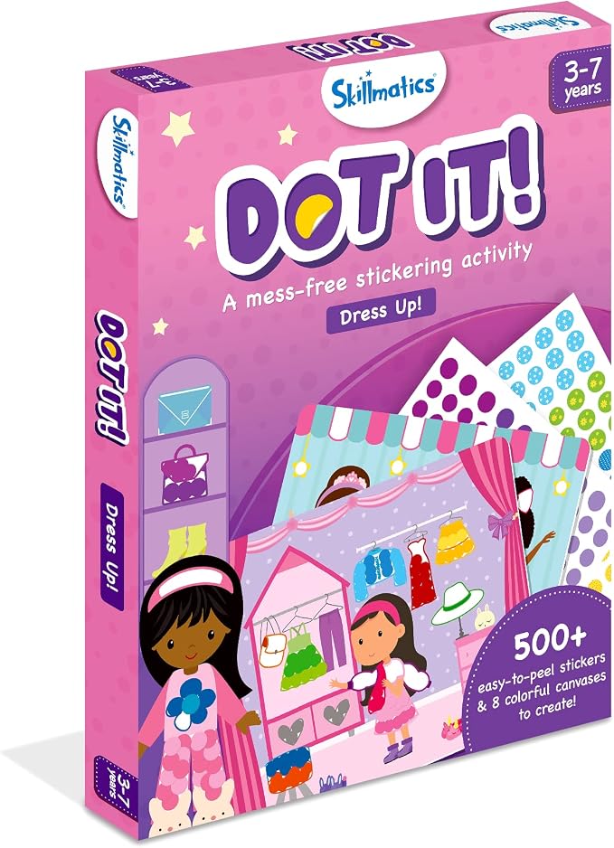 Skillmatics Dot It Sticker Art – Dress Up, Travel Toy, Craft Kit for Kids | 500+ Stickers, Craft Kits, DIY Scrapbooking Activity, Gifts for Toddlers, Boys & Girls Ages 3–7