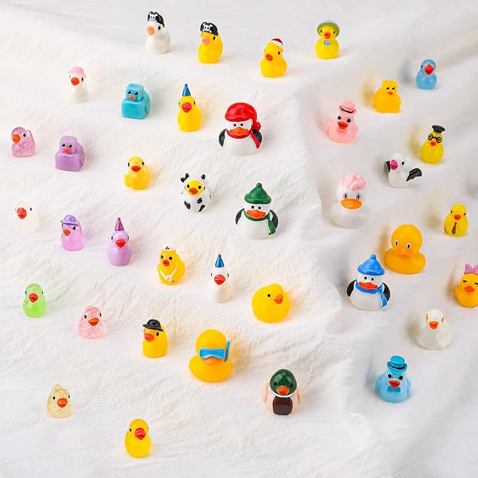 40Pcs Multicolor Mini Resin Ducks, Mini Animals Figures to Hide | Resin Ducks Bulk for Birthday Party Fairy Garden Dollhouse Terrariums Potted (40 Styles)