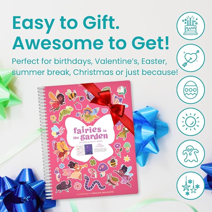 Cupkin Fairies in The Garden Coloring & Sticker Book | 300+ Stickers | Spiral-bound kids craft format with 8 scenes, 8 art pages, side-by-side viewing, and an easy-peel design for ages 2–8