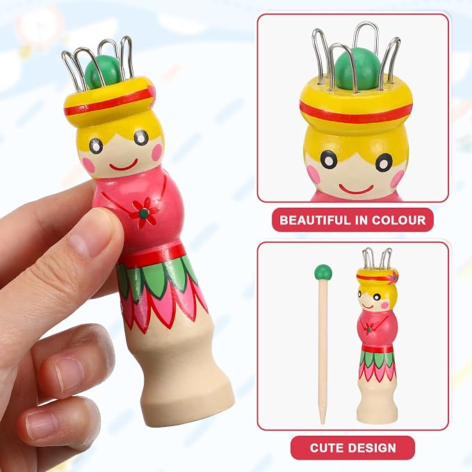 SHINEOFI Wooden Yarn Knitting Spool Toy, DIY Knitting Doll for Kids and Adults, Multi-Purpose Weaving Tool with Needle