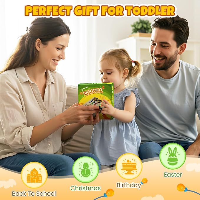 Busy Board, Montessori Toys for 1+ Year Old, Busy Board with 13 Led Light, Wooden Toddler Educational Travel Toy, 1 Year Old Boy&Girl Gifts