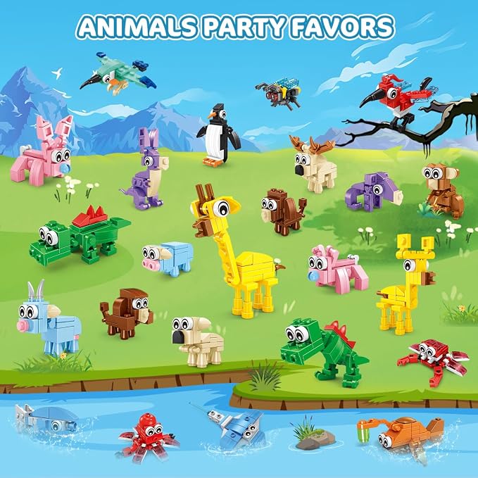 INSOON 30 Packs Animal Party Favors for Kids, 810 PCS Mini Animal Building Block Toy Set for Goodie Bag Fillers Classroom Prizes Easter Birthday Children's Day for Boys Girls Student Ages 6+ | 810PCS Mini Animal Building Toy Set for Goodie Bag Fillers ...