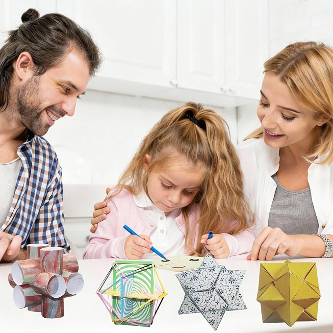 Foraineleyo 3D Paper Folding STEM Kit - Hands-On Math & Geometry Toy Set with 5 Origami Models, Step-by-Step Tutorials & Video Guides for Kids Ages 6-12, Educational DIY Craft Gift
