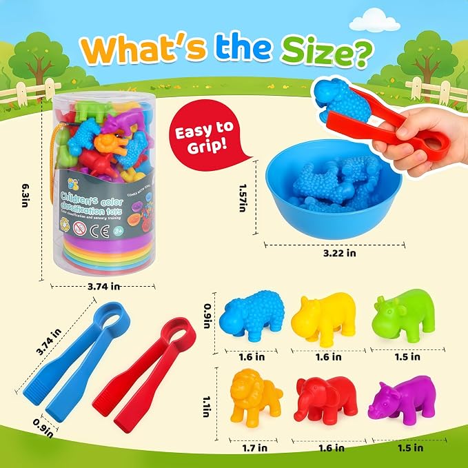 Counting Animals Montessori Toys, Color Sorting Learning Toys for Kids 3-5 | Sensory Bin Filler, Counting Bears, Fine Motor Skills, Preschool Educational Toy for 3 4 5 Year Old Boys Girls Birthday Gift