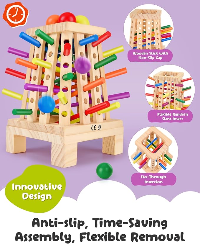 Montessori Wooden Board Game, 36 Colorful Sticks Board Games for Kids 4-6, Fine Motor Skills Toy Math Learning Montessori Toys for 3 4 5 6 Year Olds, Wooden Stick Game Family Games, Gift Boys Girls