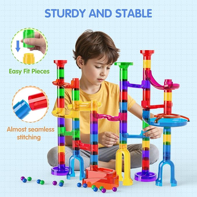Ifollower Marble Run, 109Pcs Marble Maze Game Building Toys for Kid, Upgrade Mable Track Race Construction STEM Learning Toy, Birthday for Boys Girls Aged 3-12