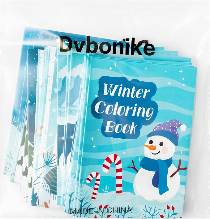 Dvbonike 24Pcs Winter Theme Coloring Books Including Snow Snowman Elk Christmas Tree DIY Art Drawing Patterns Birthday Party Favors Xmas Gifts Home Classroom Activity Supplies for Kids Age 4-8