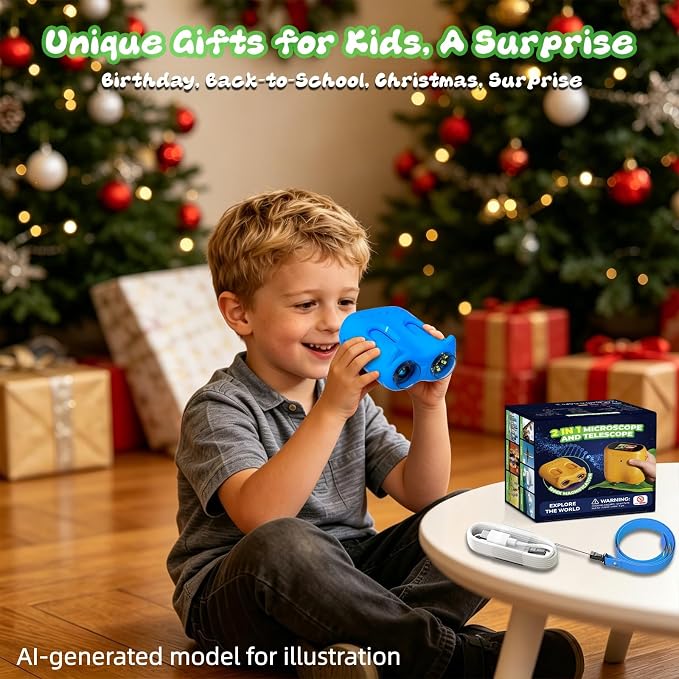1000X Handheld Microscope for Kids, 2 in 1 Pocket Digital Microscope 2.0" & 10X Telescope for Kids - Science Kits STEM Toys - Gifts for Boys Girls Ages 3 4 5 6 7 8 9 10 11 12(Blue)