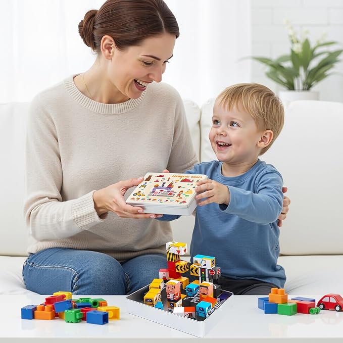 Travel Magnetic Blocks Toy Portable Construction Building Tiles | 40PCS Portable Magnet Building Tiles, Road Trip Activities for Toddlers Kids Ages 3-8, STEM Sensory Toy Birthday Gift for Boy