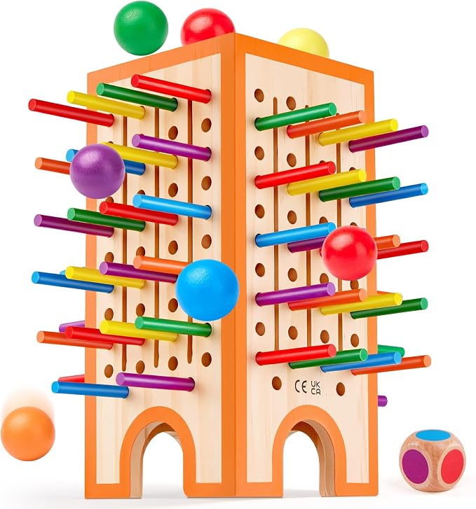 Montessori Board Game for Kids 4-6, 42 Colorful Wooden Sticks Dice Game with 12 Balls, Math & Counting Educational Toy for 3 4 5 6 Year Olds, Fine Motor Skills, Classic Table Game for Family Night