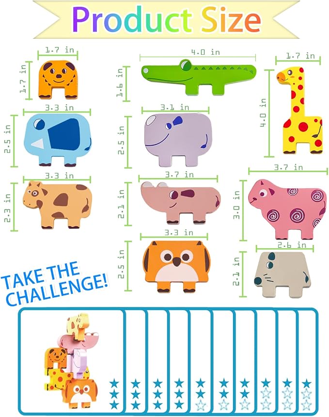 Vaiheng Toys for Toddlers 1-3, Montessori Toys for 1 2 3 4 Year Old Boys & Girls, Toy Age 2-4 0-2 Kids Baby, 1 2 3 Year Old Girls Boys Gifts, Wooden Animal Blocks Stacking Education Puzzles Toy