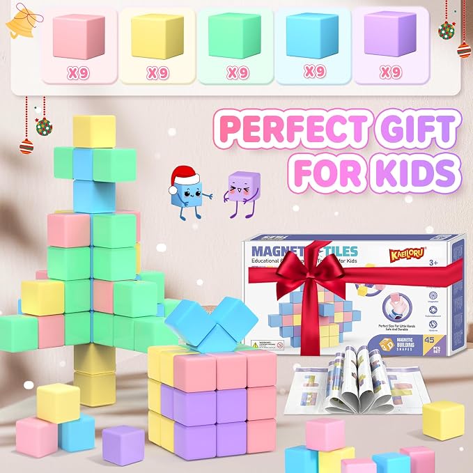 KAEILORU 45pcs Magnetic Blocks for Kids Ages 3-5 Magnetic Building Blocks
