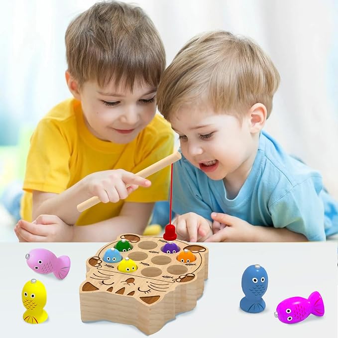 Wooden Magnetic Fishing Game for Toddlers 2-4, Montessori Sensory Busy Board Educational Learning Fine Motor Skills Toys for 2 3 4 Years Old Boys Girls