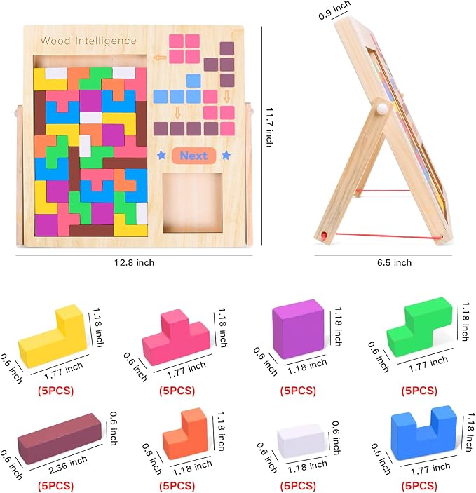 Wooden Puzzles for Kids Ages 4-8 8-10 Thick Colorful 3D Russian Blocks | Brain Teaser Tangram Jigsaw STEM Intelligence Toys Educational Gift for Toddlers 3 4 5 6 7 Years Old Boys Girls