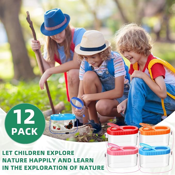 Halloscume 12 Pcs Insect Bug Viewer for Kids Explorer Outdoor Set Bug Catcher Containers for Insects Magnifying Insect Box Observation Kit for Science Nature Exploration Collecting
