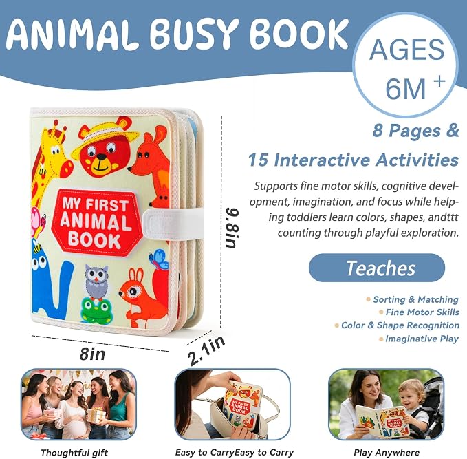 Montessori Busy Book for Toddlers 1-3 – Soft Felt Quiet Book for Sensory & Fine Motor Skills