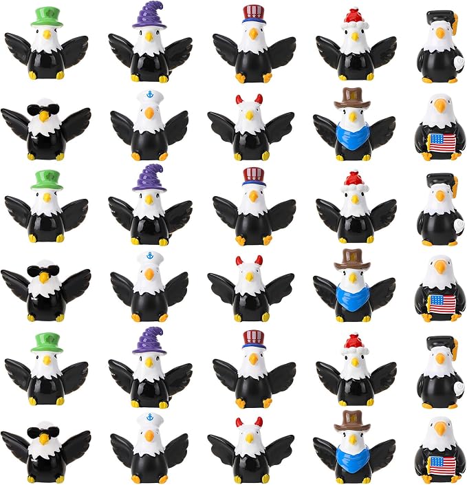 32 Pack Bald Eagle Toy Figures, Novelty Tiny Bald Eagle to Hide | Birthday Party Favor Gift Decoration (10 Styles)