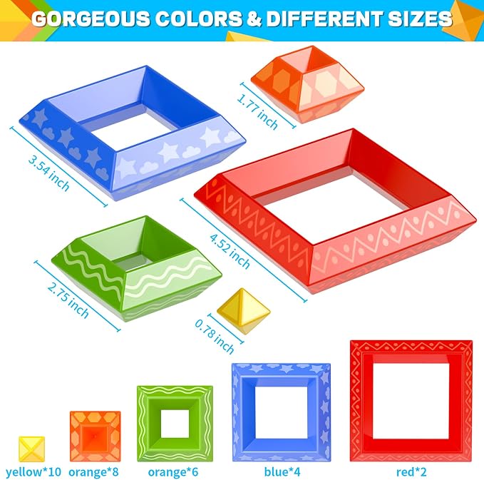 Doloowee Montessori Toys for Toddlers 1-3 3-5 - 30Pcs 3D Pyramid Stacking Blocks for Kids - STEM Educational Sensory Toys for 2 3 4 Year Old Boys Girls - Preschool Learning Birthday Gifts