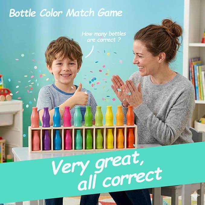 Wooden Bottle Color Matching Games,Family Games for Kids and Adults,2-4 Player,Great Parent-Child Activity