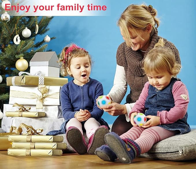Magic Rainbow Puzzle Ball, Fidget Ball Puzzle Brain Teaser Fidget Toy for Boys & Girls- Birthday Party Easter Valentines Christmas Stocking Stuffers for Kids Teen & Adults(White)
