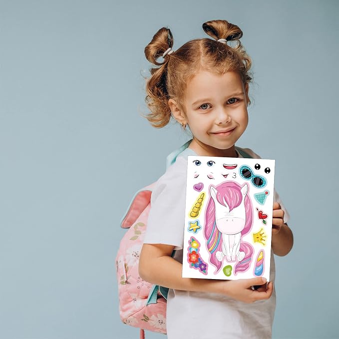 24 Sheets Make a Face Unicorns Stickers for Girls Kids Party Favors | Make Your Own Unicorns Stickers Birthday Decorations Supplies, Toddlers Crafts Activities Gifts Goodie Bags Stuffers Games