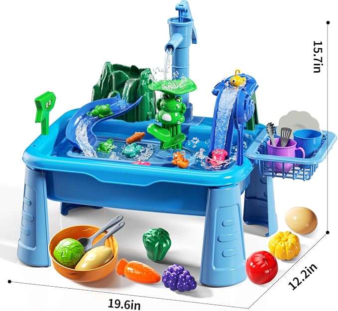 Water Table for Toddlers - Kids Play Sink with Running Water | with Pump, Water Table for Kids Ages 4-8 with Fishing Games, Summer Outside Sensory Gift Toys for Boys and Girls 3 4 5 6 7 8
