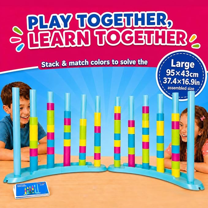 BBnote 2 Pack Giant Color Matching Challenge Game, Fast Pattern Match Ring Stacking Puzzle Stack Games, Family Board Game for Kids & Adults, Birthday Easter Christmas Party Gifts for Boy & Girl