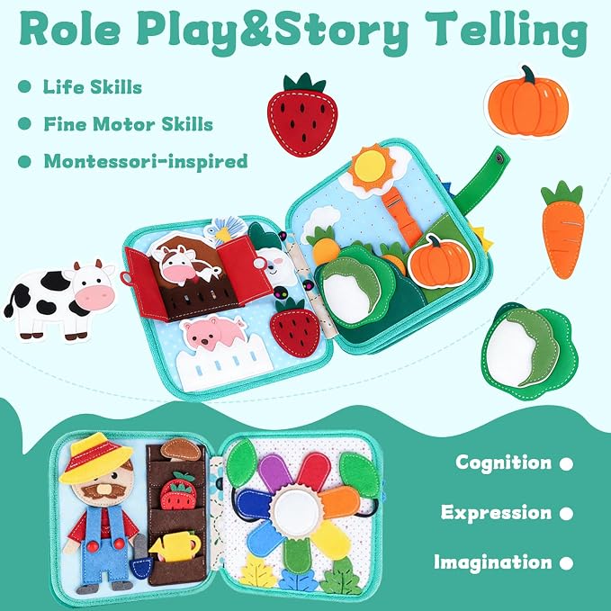 Road Trip Toys for Toddlers 1-3,Felt Board for Toddlers 1 2 3 yeas Old. Quiet Book Airplane Travel Toys, Sensory Early Learning Educational Activity Books, Birthday Gifts (Pure Little Calf)