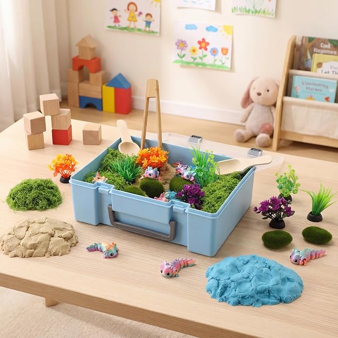 Jenaai Axolotl Sensory Bin Axolotl Sandbox Sand Kit Sensory Bin Filler Education Activities DIY Making Kit for Pretend Learning Game Play Ideal Decorations Gift Spring Sorting Counting Training