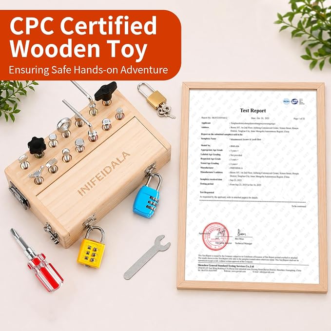 INIFEIDALA Montessori Busy Board Toys for 3 4 5 6 Year Olds | Screwdriver Board Set-Lock and Key Toy,Fine Motor Skills,Wooden Kid Tool Set,Birthday Gift for Boys & Girls,Quiet Travel Toy
