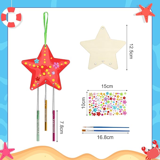 Fennoral 9 Pack Star Wind Chime Kit for Kids Make Your Own Starfish Craft | Wind Chimes for Girls Boys Ornaments DIY Coloring for Summr Art Project Party Decoration Birthday Gift