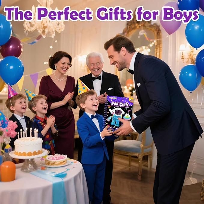 FUNNYB&G Foil Art Craft Kit for Kids, Sparkly Birthday Gift Toy for Boys | No Mess, Kids Ages 4-10 Create Sparkling Artwork, A Creative Gift for Birthdays, Holidays, Travel Activities,Screen-Free Fun