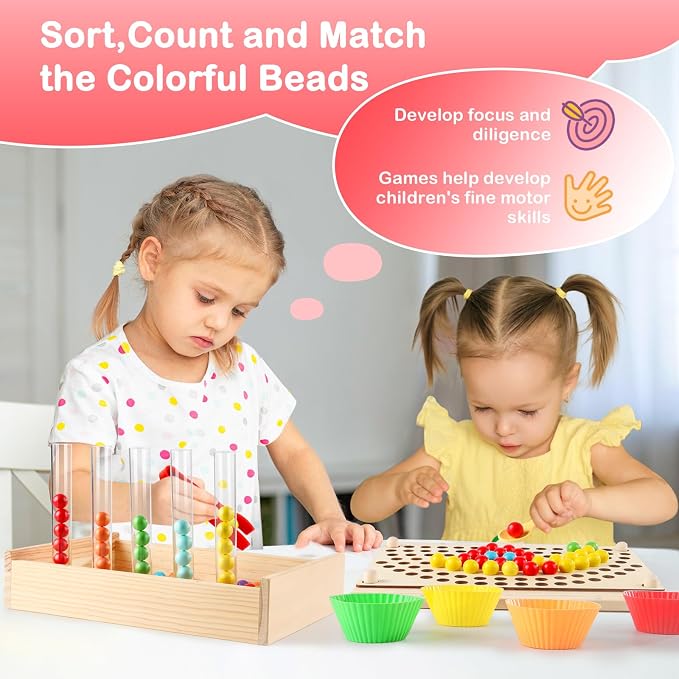 INIFEIDALA Montessori Wooden Educational Toys for 3-6 Year Olds | Counting & Color Sorting Toys with Tweezer Tongs,Preschool Learning Activities,STEM Math Manipulatives,Fine Motor Skills Toys