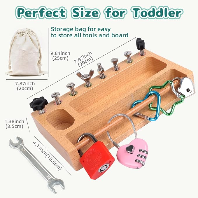 Occupational Therapy Tools Montessori Screwdriver Board Set | Kids Tool Set Lock and Key Toy Fine Motor Skills Life Skills Classroom Must Haves Travel Toys for Kids Ages 4-8 STEM Toys