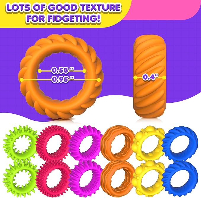 Fidget Toys Sensory Rings for Kids: Quiet Textured Ring 18 Pack - Sensory Toys for Kids with Autism - Calming Corner Bulk Fidgets for Classroom Prize - Party Favors Goodie Bag Fillers