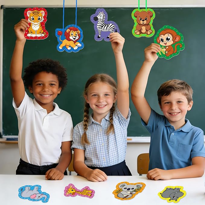 Animals Lacing Cards, Sewing Kit for Kids,Fine Motor Skills toys | 9PCS Double Side Toddler Crafts for Shoe Tying Practice,Manipulatives for Preschool Learning Activity,Classroom Must Haves