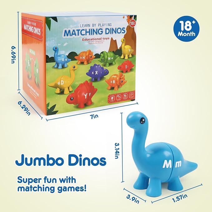 26pcs Alphabet Dinosaurs Matching Toy, Toddlers ABC Learning Dinosaurs | 26pcs, Matching & Sorting Game, Sensory Toy, Preschool Learning Activities, Educational Gifts, Ages18M+
