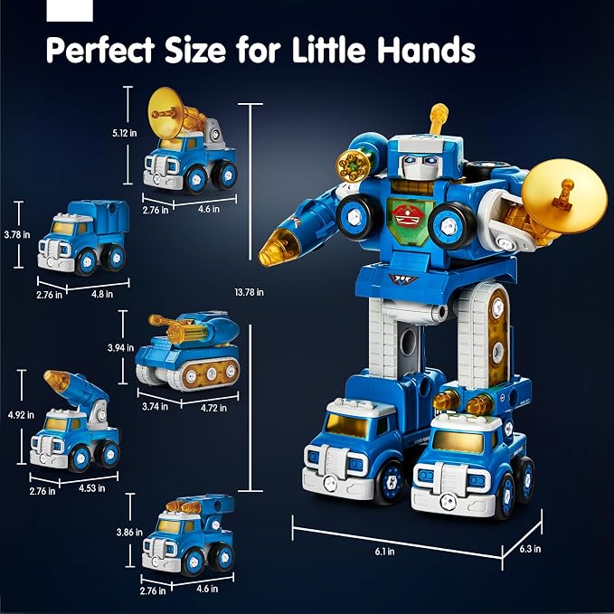hahaland Toys for 5 Year Old Boy Birthday Gift, Stem Toys 6 Year Old Boys | 5 in 1 Take Apart Trucks Transform to Robot Toy Building Sets for Kids 5-7, Educational Creative Vehicle Drill Screw Playsets
