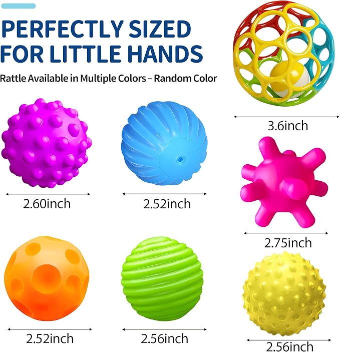 Baby Toys 6-12 Months, Sensory Textured Balls Rattle Set | 6 Pack Sensory Soft Ball, Baby Rattle, Easy Grasp, Bright Color, Teething Toys for Newborn Boys & Girls