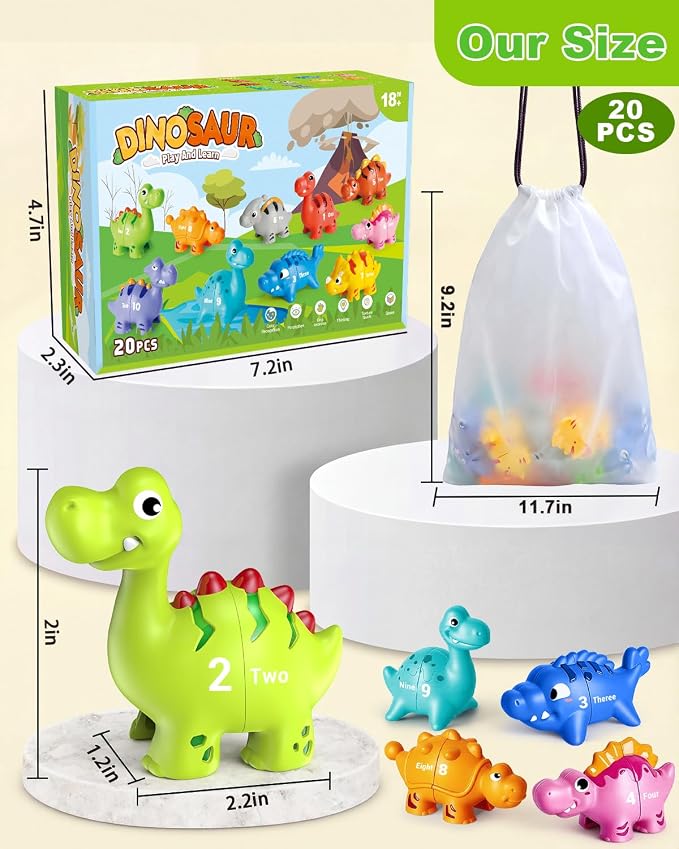 Dinosaur Number Learning Toys for Toddlers Kids 3-5, 10 Unique Dinos | 10 Colorful Number Dinosaurs | Child-Friendly Design | Learning Feels Like Play | Fine Motor Toys | Perfect Toddler Gift