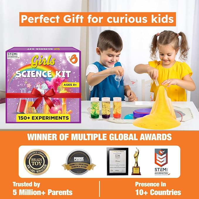 Butterfly EduFields 150+ Experiments Girls Science Kit for Kids Ages 8-12 | Slime & Volcano Science Experiments Projects | Educational STEM Learning | Birthday Gift for Girls Ages 8-12 | Craft Kit