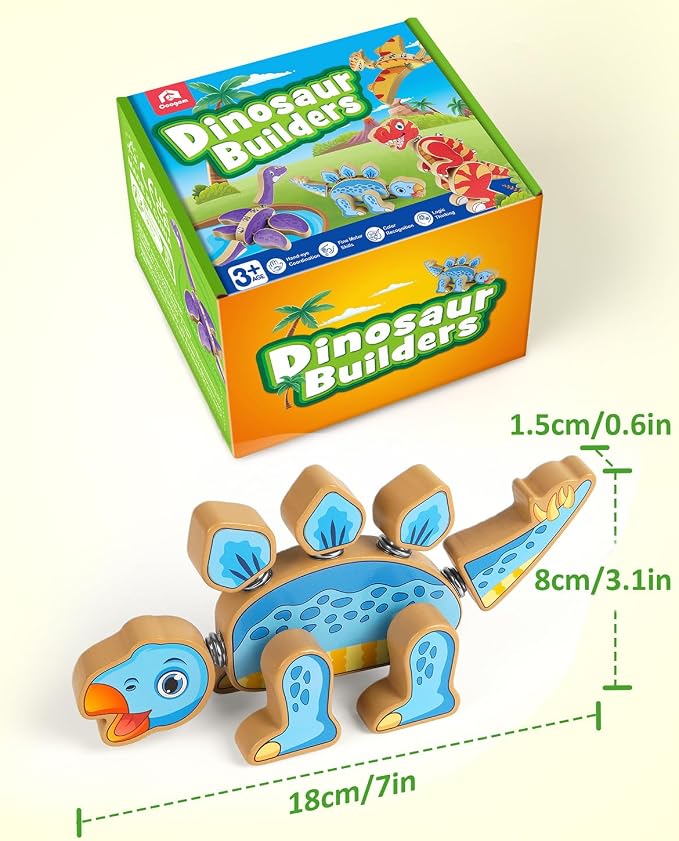 Coogam Dinosaur Snap Together Building Toys, Wooden Take Apart Dinosaur Playset, STEM Montessori Educational Fine Motor Skill Toy Gift for 3 4 5 Years Old Kids | STEM Montessori Educational Fine Motor Skill Toy Gift for 3 4 5 Years Old Kids