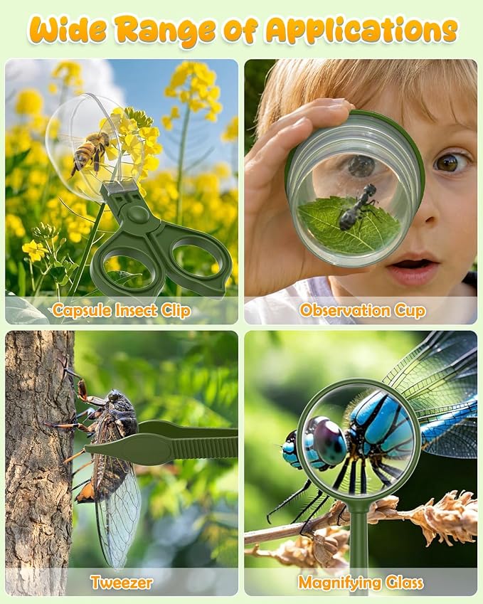 Bug Catcher for Kids,Kids Microscope,3-in-1 Insect Catching Kit for Kid | 2MP Camera Screen STEM Learning Toy,500x Magnification Insect Viewer Nature Exploration Outdoor Educational Gift for Boy Girl