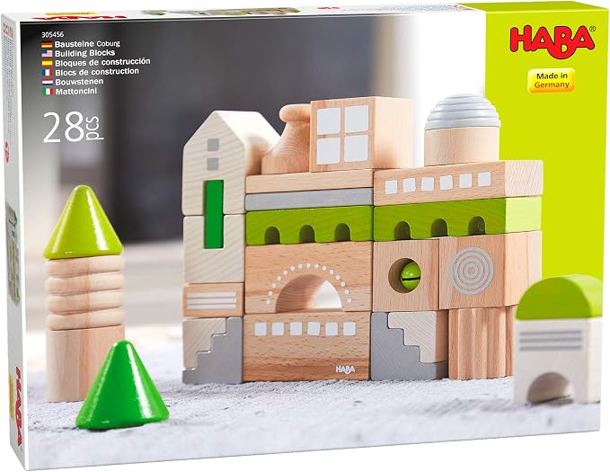 HABA Wooden Block Coburg Set - 28 Piece Building Block Set for Toddlers and Kids - Wooden Stacking Toys Made in Germany, for 18 Months and Up