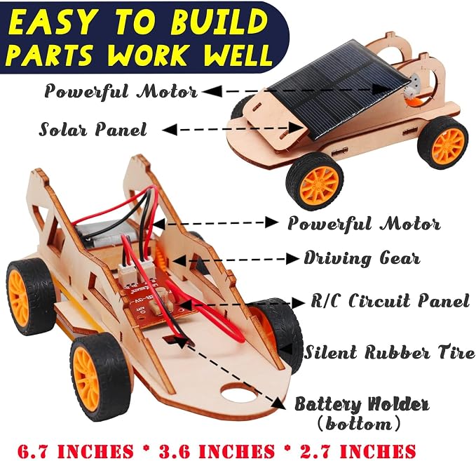 DIY RC Car Kit, Build Your Own Solar Car - Stem Projects for Kids Ages 8-12, Science Experiments for Kids 9-12, STEM Toys for 8 9 10 11 12 Year Old Boys Gifts (Pack of 3)