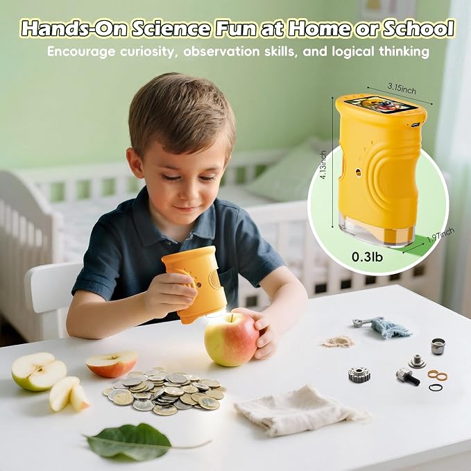 Alotwan Microscope for Kids 1000X Digital, Handheld Kids Microscope | HD Screen, Camera & Video, Portable Miniscope, Magnifying Glass for Kids, STEM Toys, Birthday Gifts for Boys & Girls 3-12