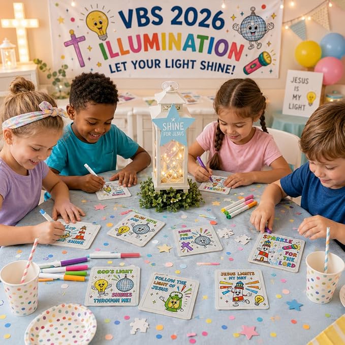 Cinrobiye 24 Pcs 2026 VBS Jesus is the Light Coloring Puzzle Crafts Illumination Theme Christian Jigsaw Puzzle Craft for Vacation Bible School Sunday School Activities and Church Events